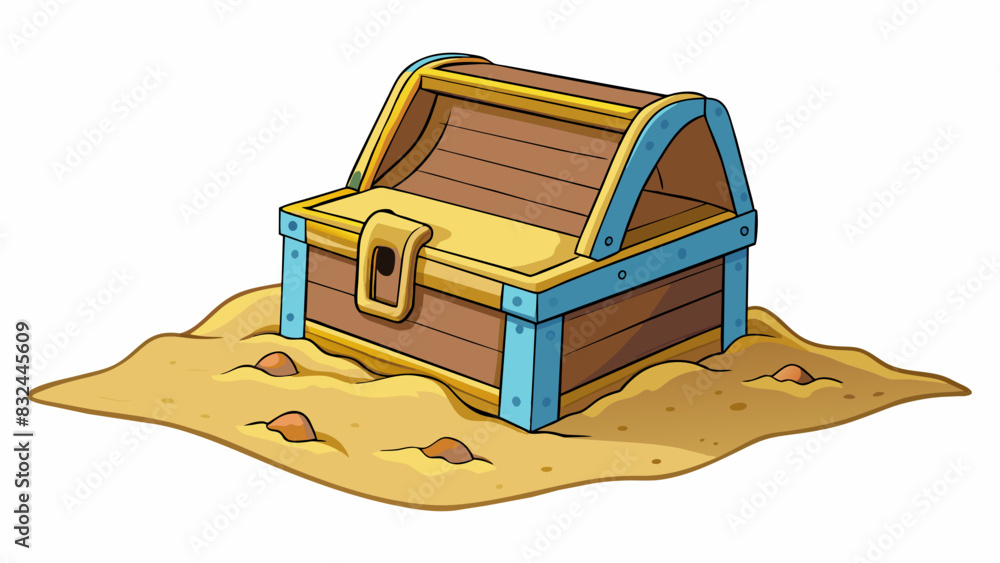 Poster a treasure chest buried deep in the sand on a deserted beach its lid ly visible but still offering p