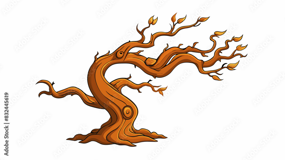Poster a tree bent and twisted by years of harsh weather struggling to stay rooted in the face of strong wi