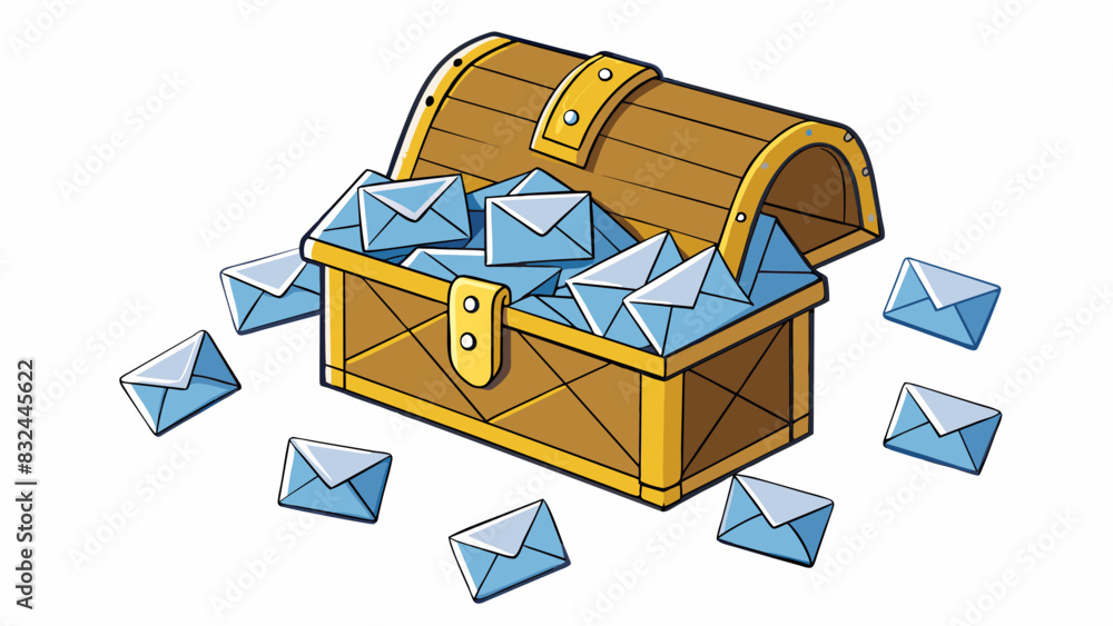 Fototapete A treasure chest overflowing with digital envelopes representing the infinite possibilities and information that can be found within ones email inbox.. Cartoon Vector.