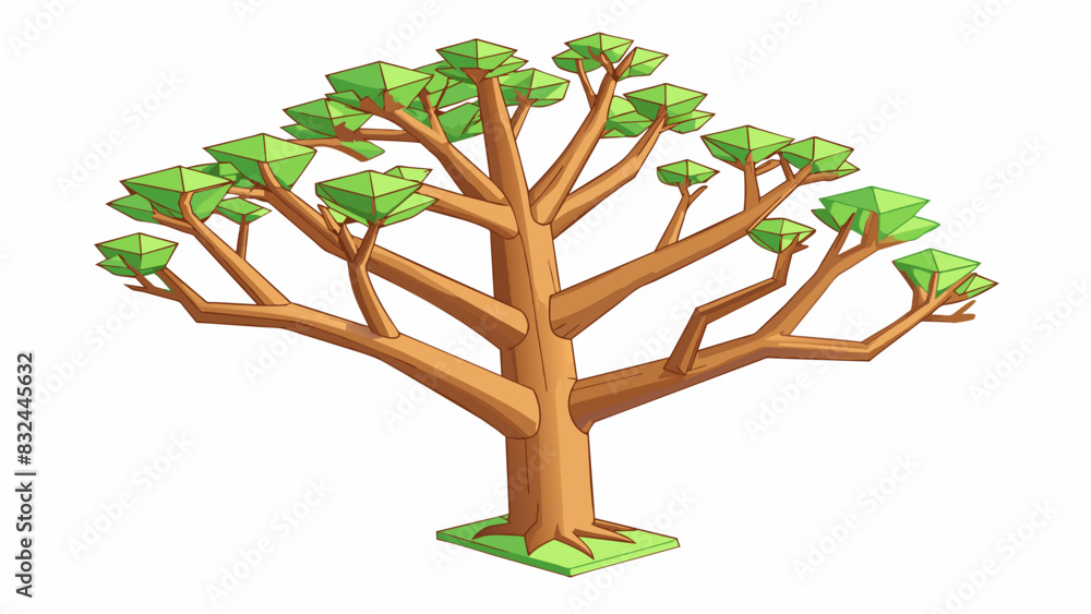 Poster A tree with all branches growing on one side offbalanced and unusual appearance.. Cartoon Vector.