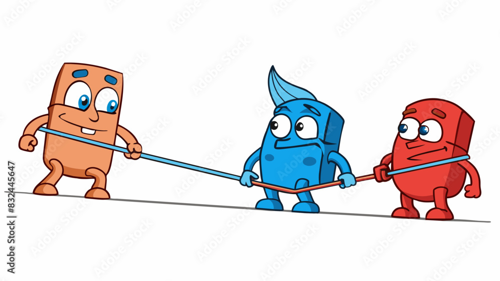 Poster A tugofwar game between two opposing teams each trying to pull the rope in their favor. In the middle an undecided group hesitates unsure of who to. Cartoon Vector.