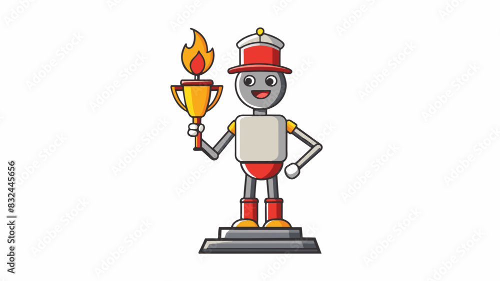 Poster a trophy made of strong polished metal with a figure on top holding a torch. the trophy symbolizes h
