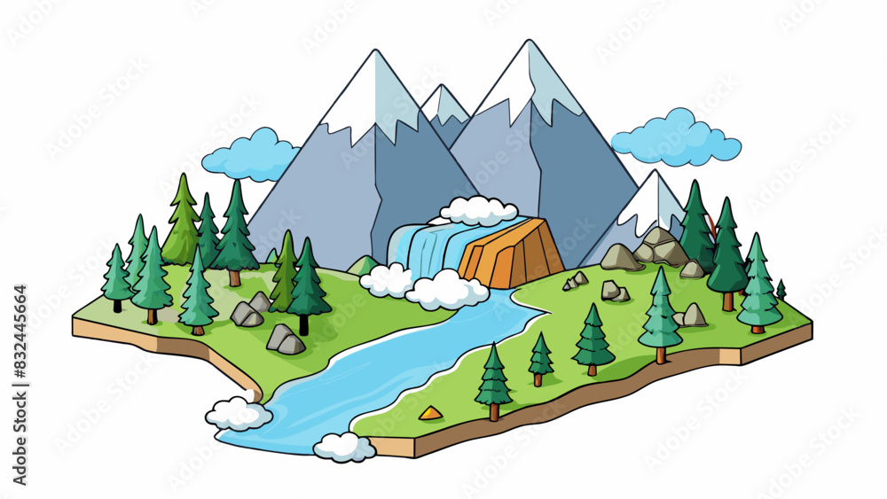 Poster a trip to the mountains as you trek through the rugged mountainside pine trees tower overhead and a 
