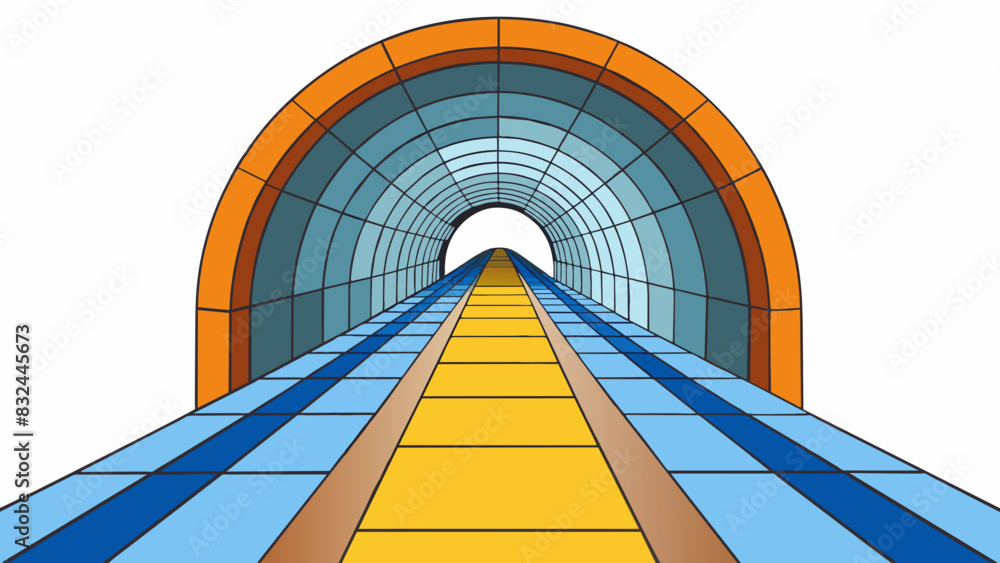 Poster A tunnel that starts out wide and welllit but as you make your way through the walls begin to close in and the light becomes fainter creating a sense. Cartoon Vector.