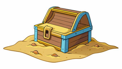 A treasure chest buried deep in the sand on a deserted beach its lid ly visible but still offering protection to its precious contents.. Cartoon Vector.