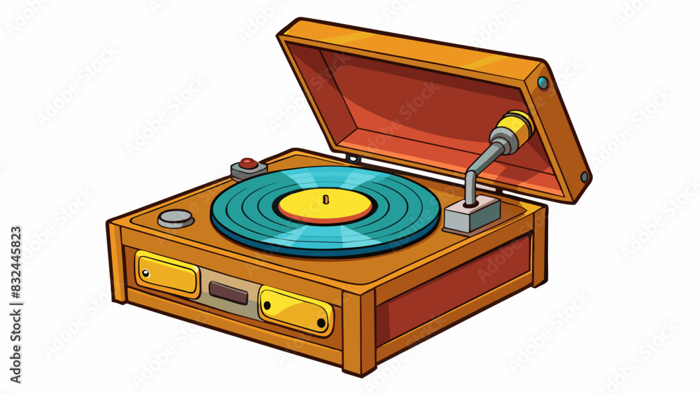 Poster a vintage record player complete with a retro design and wooden casing producing warm rich sound as 