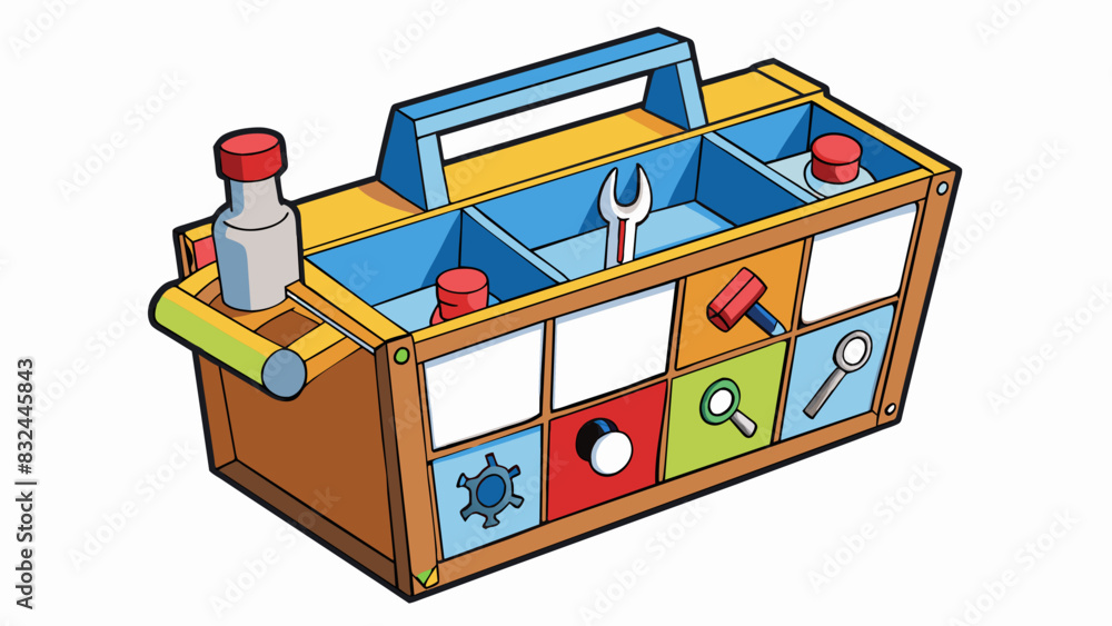 Aufkleber A versatile toolbox with different compartments each filled with a specific tool amino acid that can be used to perform various tasks and functions. Cartoon Vector.