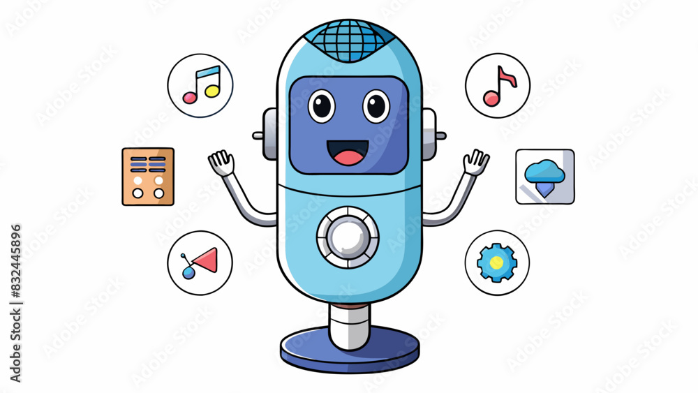 Aufkleber A voiceactivated virtual assistant with a variety of helpful features such as setting reminders playing music and answering questions.. Cartoon Vector.