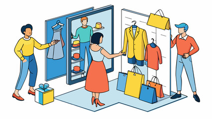 A virtual shopping experience where customers can browse try on and purchase items from the comfort of their own home using realistic 3D product. Cartoon Vector.