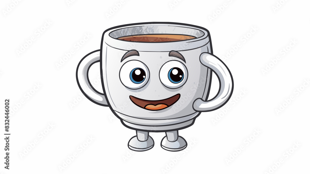 Poster A white coffee mug with a textured handle and a wide rim indicating its practicality and simplicity.. Cartoon Vector.