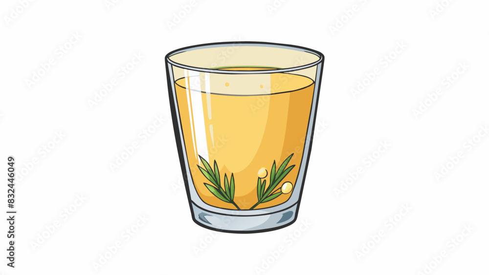Poster a wide shallow glass filled with a clear pale golden liquid. its light floral scent gives way to a c