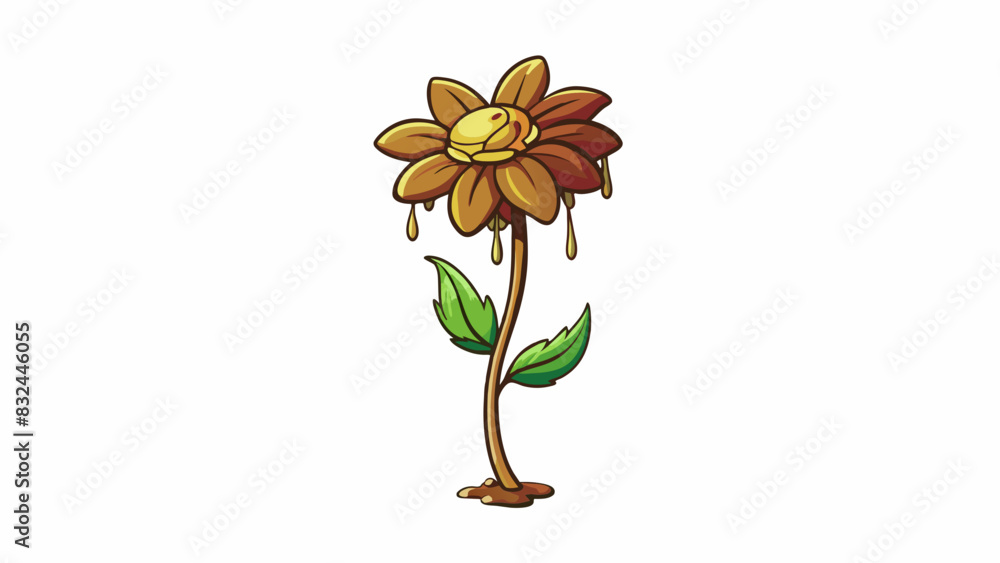 Poster a wilted flower with drooping petals and brown spots unable to absorb water and thrive due to a lack