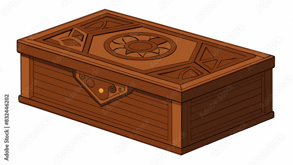 Leinwandbilder a wooden box with a hinged lid intricately carved with geometric patterns. the wood has a dark rich 