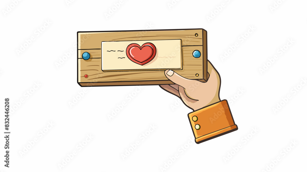 Poster a wooden plaque with a personalized message and a handpainted illustration of a hand holding a heart