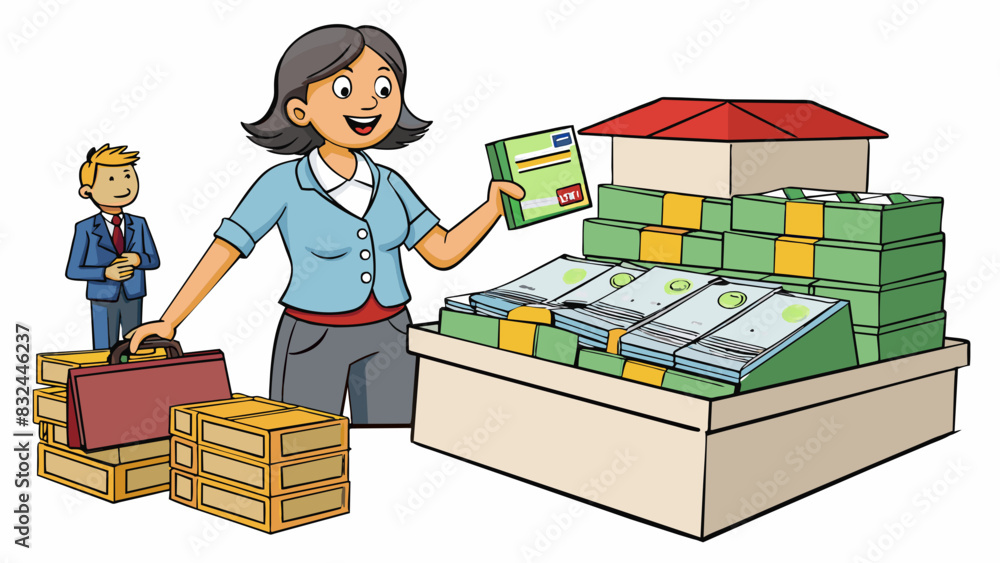 Poster a woman with a fake id and a large stack of counterfeit money trying to discreetly pass it off as re