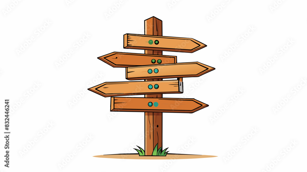 Poster a wooden signpost at a crossroads with multiple arrows pointing in different directions and the addr