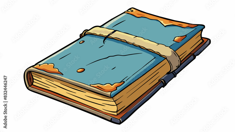 Poster A worn notebook filled with crinkled and dogeared pages its once vibrant cover now faded and tattered from countless hours of use.. Cartoon Vector.
