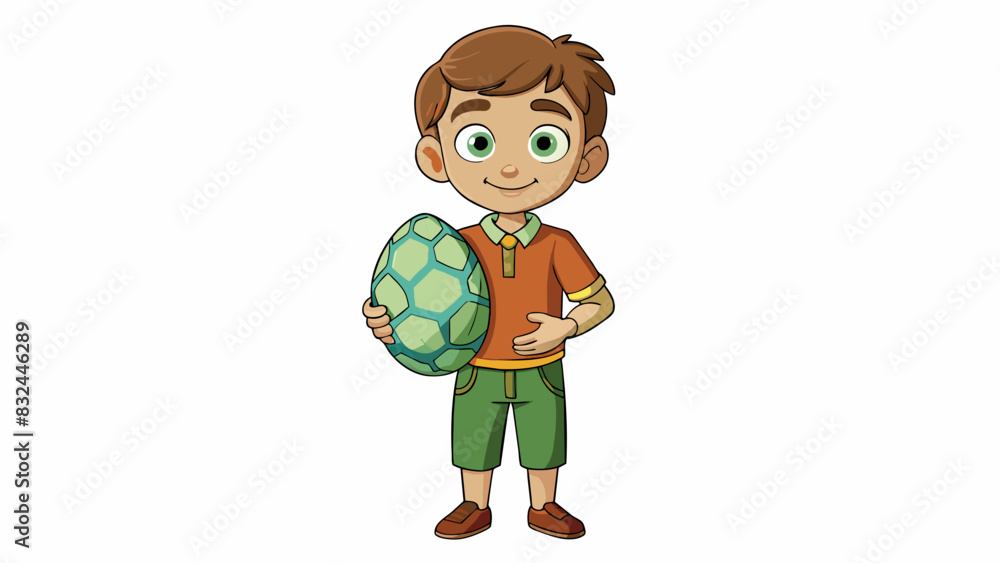 Poster A young boy spots a peculiarlooking rock and picks it up only to realize its actually a perfectly preserved dinosaur egg.. Cartoon Vector.