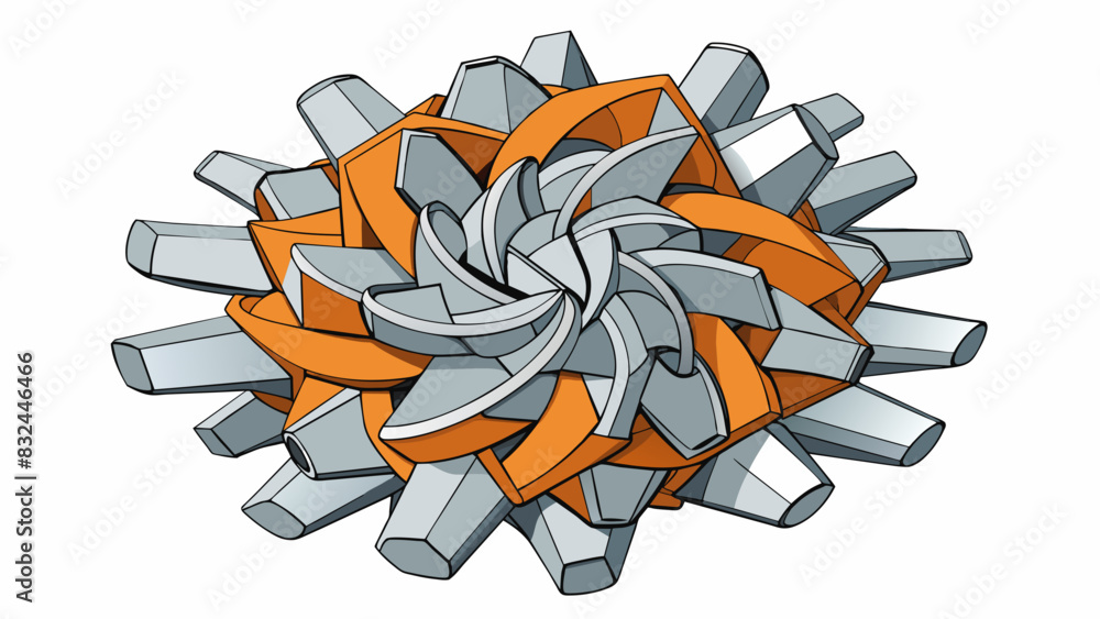 Poster an abstract sculpture made of twisted metal pieces representing chaos and disorder. the representati