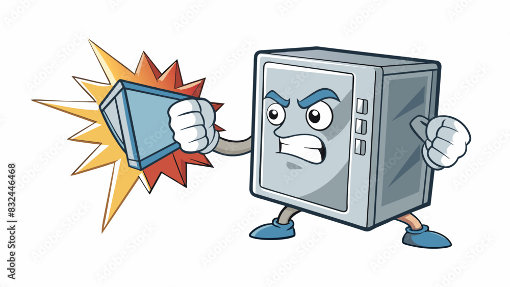 Poster An angry fist slammed against the metal locker denting it and causing a loud clang to echo through the hallway.. Cartoon Vector.