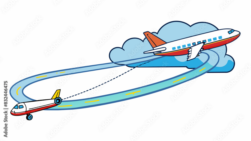 Poster An airplane flying around a storm using a bypass route to avoid the turbulent weather and reach its destination safely. This bypass route may be. Cartoon Vector.