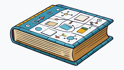 An academic publication is a thick heavy book filled with dense scholarly writing and diagrams that focus on a specific subject such as history or. Cartoon Vector.