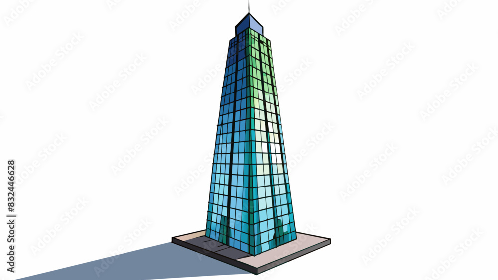 Poster an imposing skyscr its metal and glass exterior reaching high into the sky casting a massive shadow 
