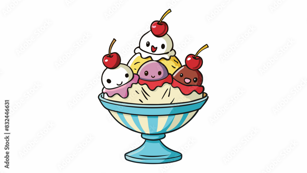Aufkleber An ice cream sundae topped with an odd number of cherries asymmetrical and not quite balanced.. Cartoon Vector.
