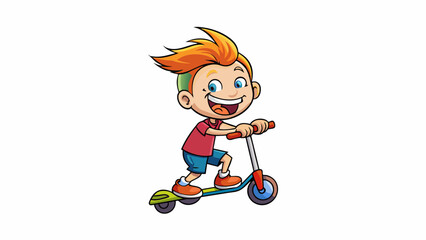 An energetic kid with a messy ponytail and braces zooming around on a scooter leaving a trail of laughter and excitement in her wake.. Cartoon Vector.
