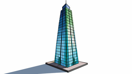 An imposing skyscr its metal and glass exterior reaching high into the sky casting a massive shadow below.. Cartoon Vector.
