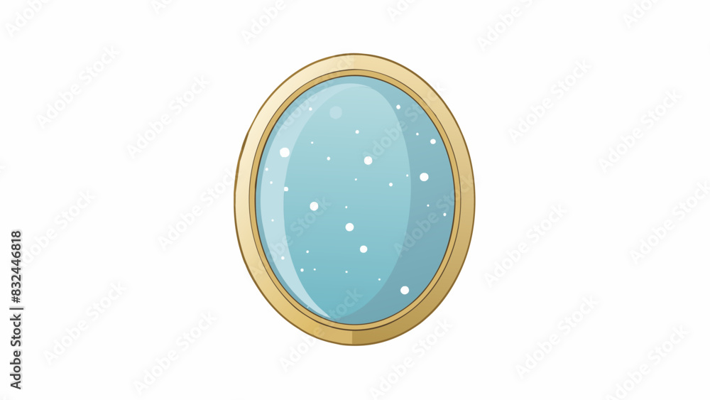 Sticker An ovalshaped panel made of glass with a frosted border and a smooth transparent center. Inside the glass are tiny specks that light up when touched. Cartoon Vector.