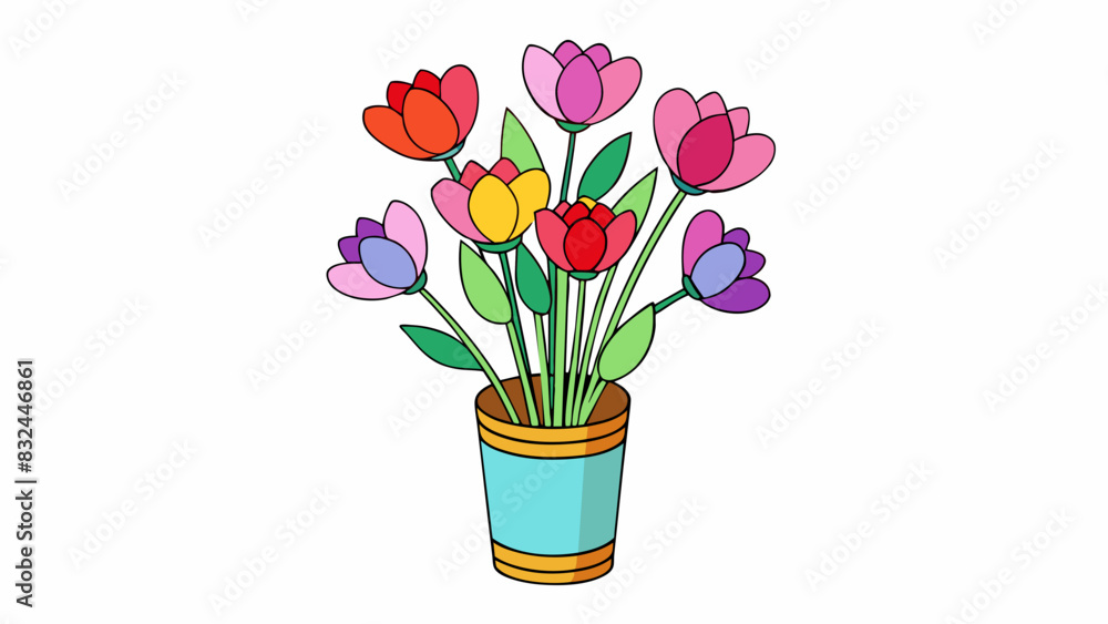 Poster arranging a bouquet of flowers in a vase carefully positioning each stem and adjusting the height fo