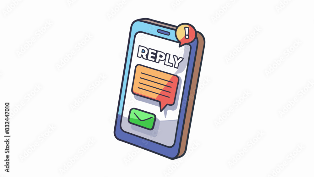 Fototapete As the phone screen lights up with a notification a small bubble appears with a brief message reading reply in all caps. The bubble floats over a. Cartoon Vector.