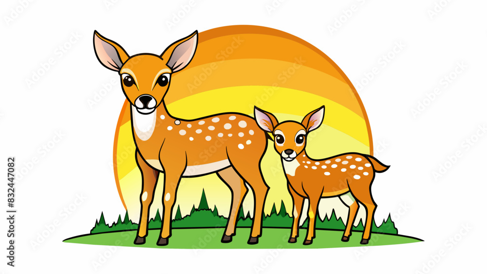 Poster as the sun began to set casting a golden hue over the countryside a family of deer emerged from the 