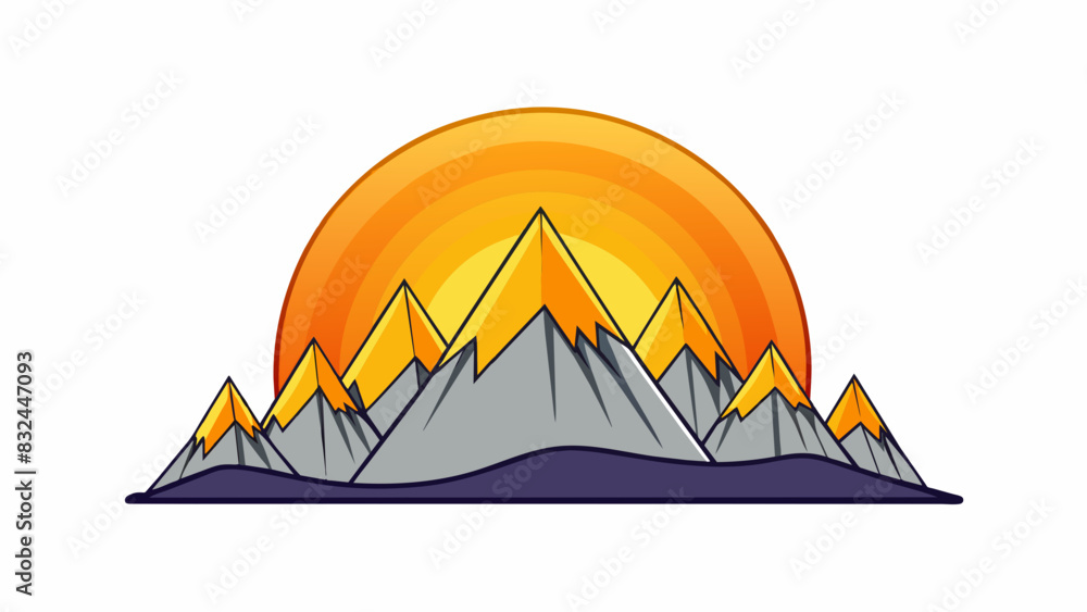 Poster As the sun set the silhouette of the mountains became sharper and more defined with jagged peaks piercing the sky.. Cartoon Vector.