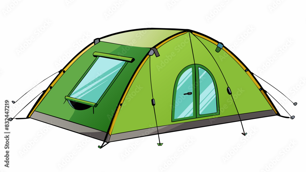 Poster at the campground scout is a compact green tent with a rain fly and aluminum poles. it has a zippere