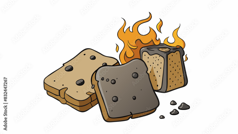 Poster burnt toast blackened and charred slices of bread emitting a pungent smell leaving a lingering and u