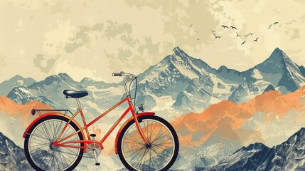 bicycle with mountain background. space area for text
