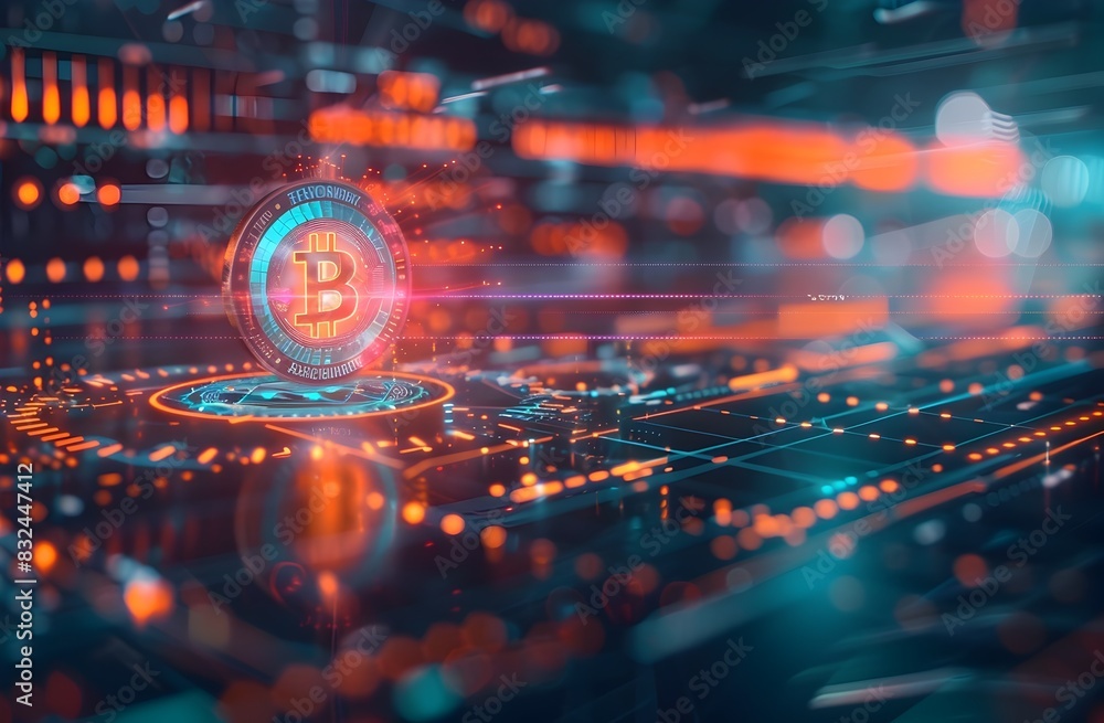 Poster wes modifications illuminating bitcoin and ethereum growth on abstract market charts