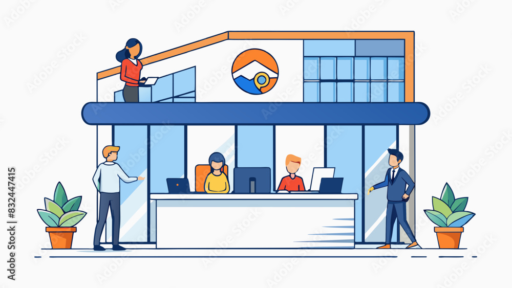 Aufkleber corporate branch office a small separate office location that serves as a satellite to the main head