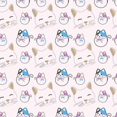 Cats Wearing Patchwork Seamless Vector Pattern Design