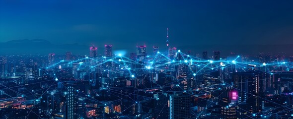 Fototapeta premium City of the Future AIdriven Urban Management and Luxury Living through Interconnected Buildings