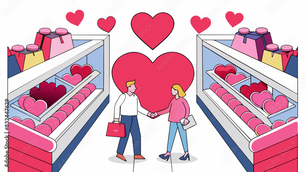 Poster during february pink and red heartshaped decorations fill store shelves signaling the approach of va