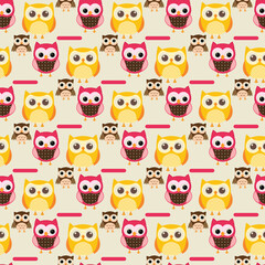 Cartoon Owls Seamless Vector Pattern Desig