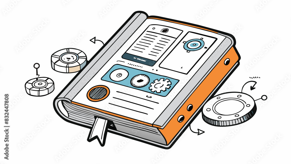Poster Howto manual This instructional manual offers detailed explanations and diagrams for operating a new gadget. The diagrams are in black and white and. Cartoon Vector.