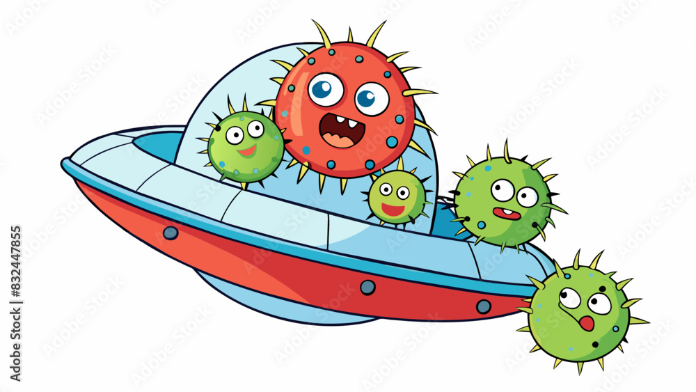 Poster imagine a family of small globular creatures with spiky coats traveling together in a . when they la