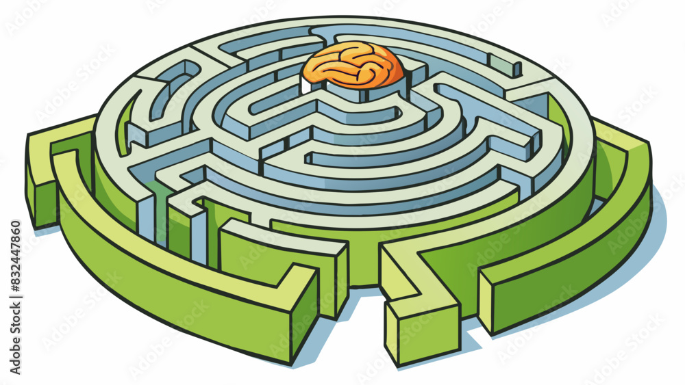 Aufkleber Imagine a maze with countless pathways and turns each representing a different thought or idea in the brain. Some pathways are well trodden indicating. Cartoon Vector.