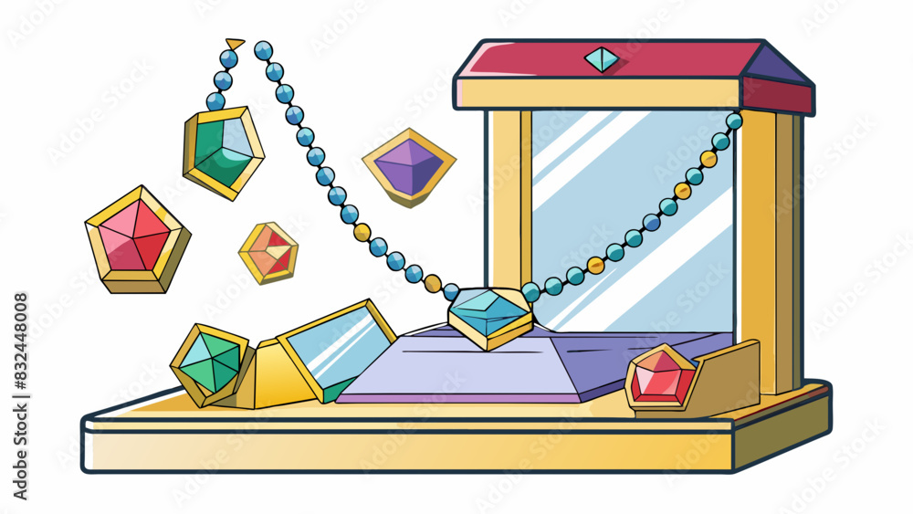 Poster in a jewelry store a necklace with a faulty clasp falls apart causing the expensive gems to ter on t