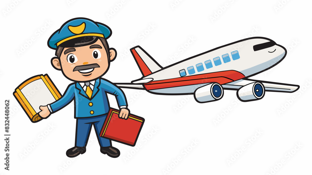 Poster In an emergency situation a pilot remains calm and collected in the face of chaos. Their steady hands and quick thinking help guide the plane safely. Cartoon Vector.