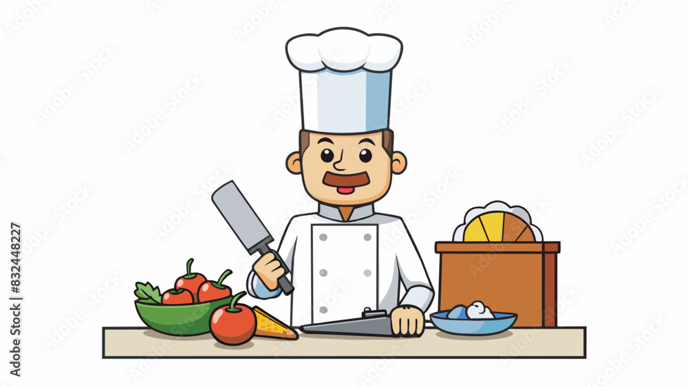 Poster in the busy kitchen the head chef barked orders to his team his sharp knife glinting in the light as